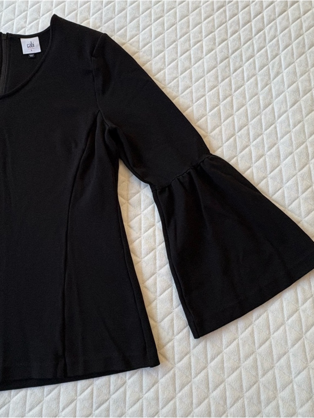 Cabi Boho Top Its A Party Ponte Long Flare Bell Sleeve Blouse Black Size Large - Picture 6 of 15